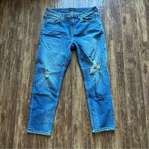 Frank and Oak Iggy High Rise Taper Distressed Busted Knee Cropped Jeans Size 30